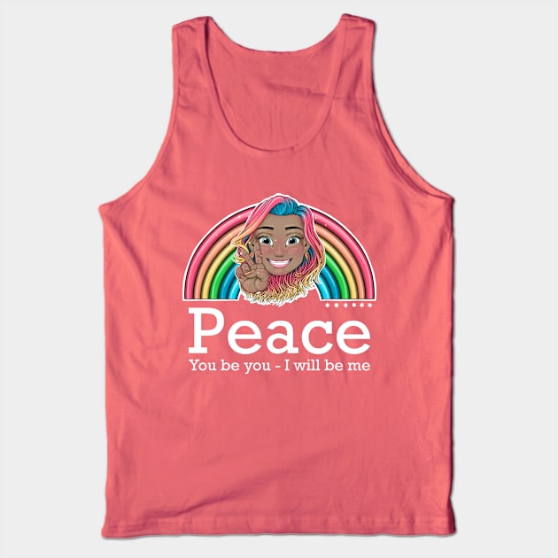 rainbow Reva Prisma peace sign emoji (white text) Tank Top by Mei.illustration